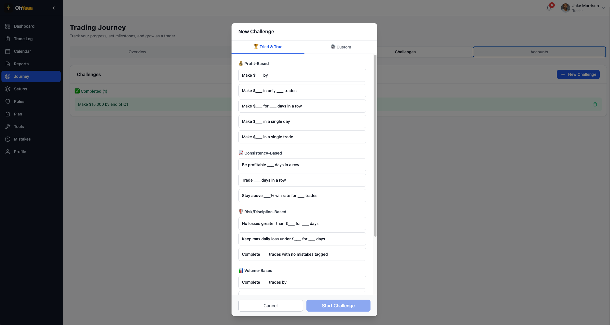 Challenges — time-bound discipline goals