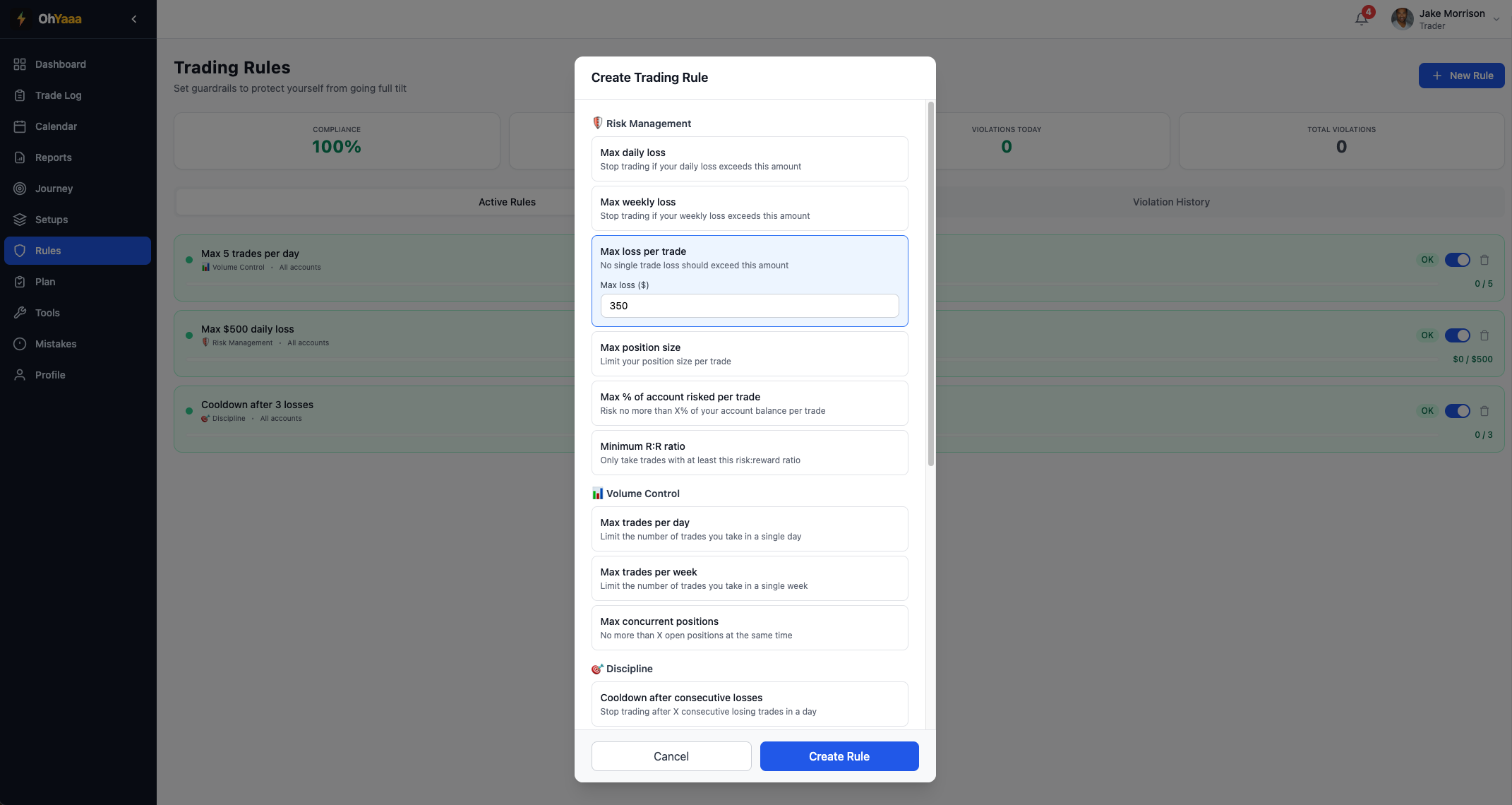 Trading Rules screenshot